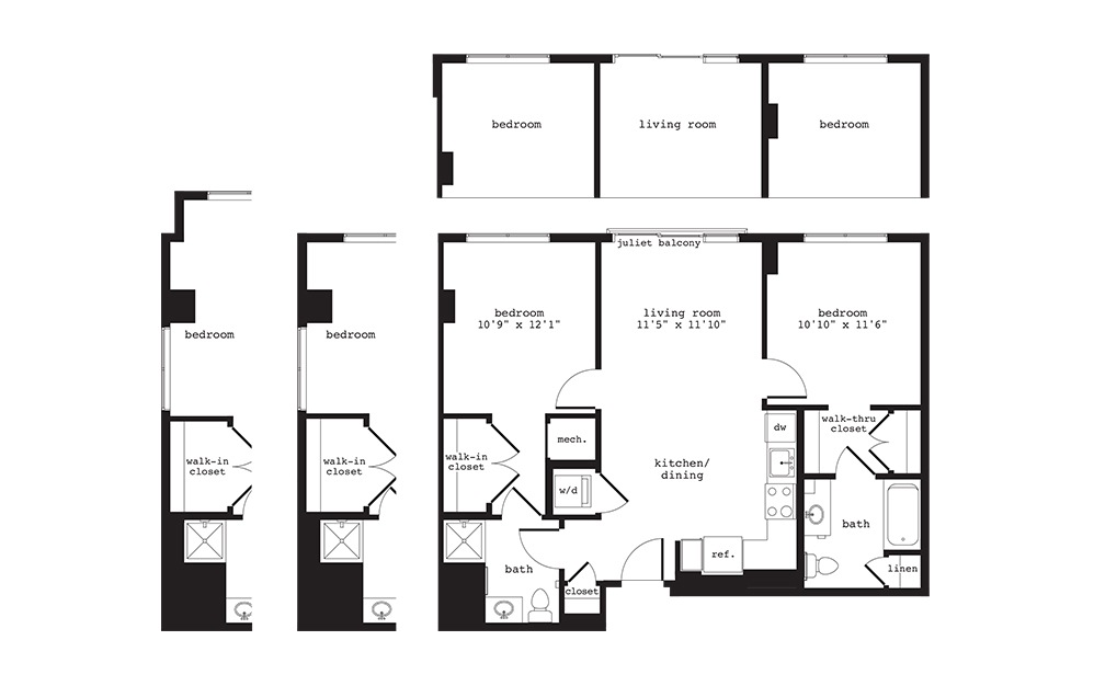 B4 - 2 bedroom floorplan layout with 2 baths and 1012 square feet.