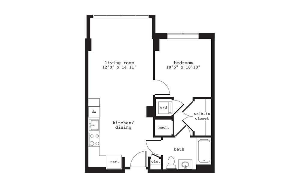 A1 - 1 bedroom floorplan layout with 1 bath and 593 square feet. A1 - 1 bedroom floorplan layout with 1 bath and 593 square feet.