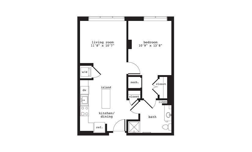 A9 - 1 bedroom floorplan layout with 1 bathroom and 684 square feet