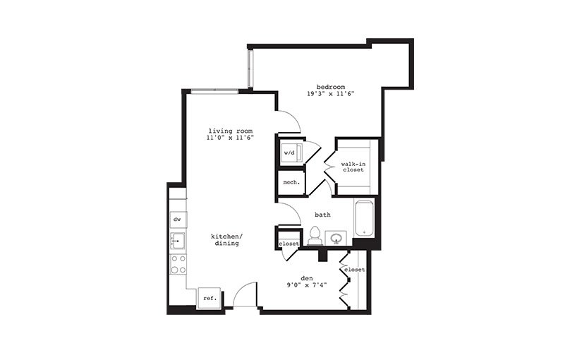 AD1 - 1 bedroom floorplan layout with 1 bathroom and 789 square feet